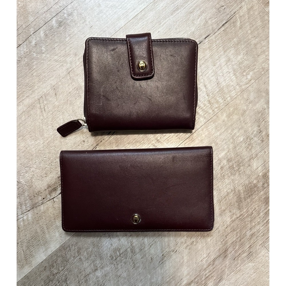 Vintage Etienne Aigner Burgundy Leather Card Wallet & Checkbook Holder Bundle